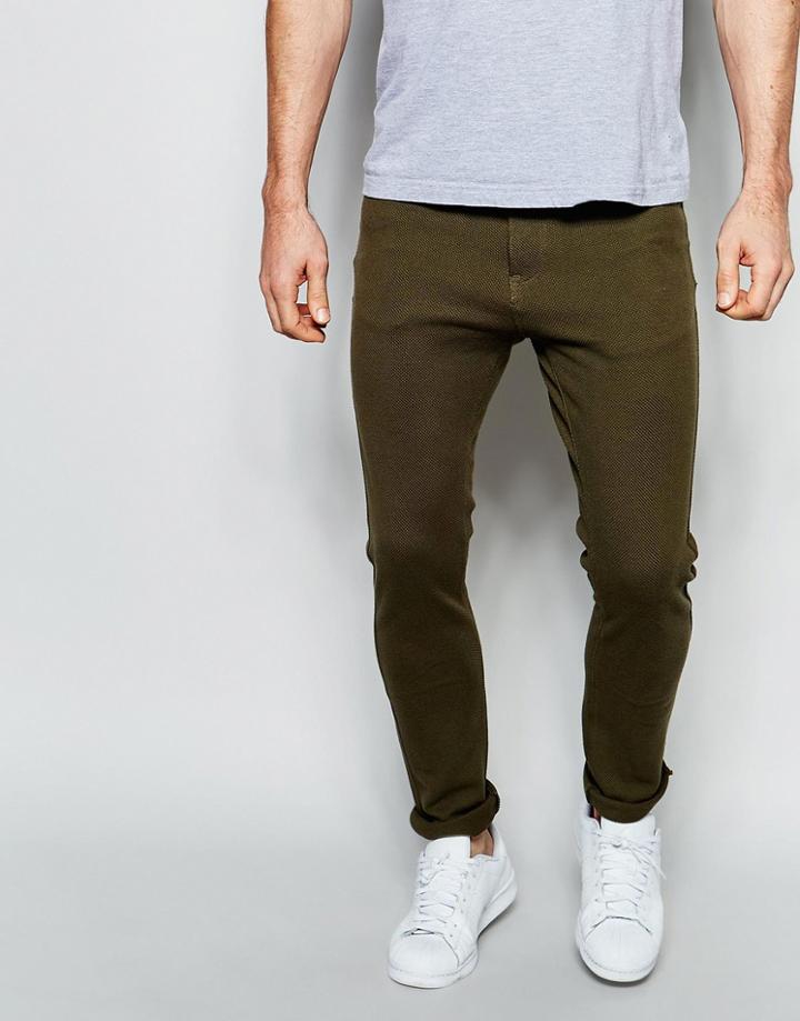 Asos Super Skinny Pants In Khaki Pique - Forest Night