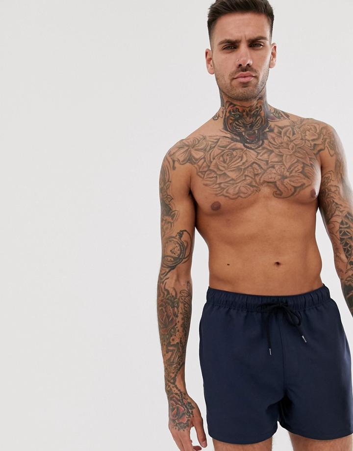 Asos Design Swim Shorts In Navy Short Length - Navy
