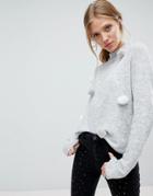 Bershka Pom Pom Knitted Sweater - Gray