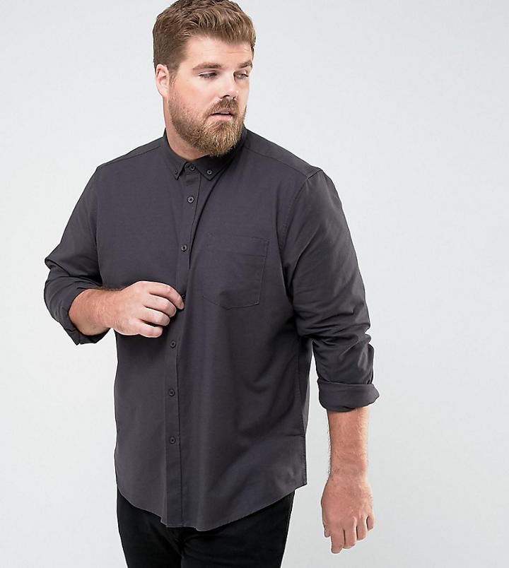 Asos Plus Stretch Slim Oxford Shirt In Black - Black