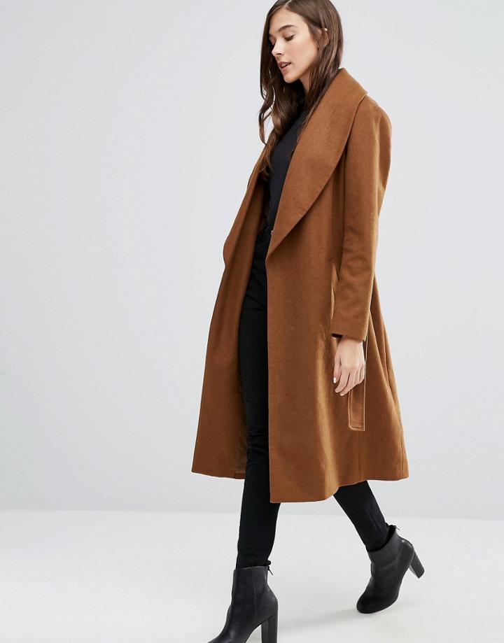 New Look Wrap Belted Midi Coat - Brown