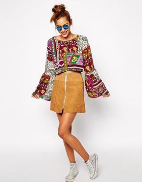 Milk It 70s' Patchwork Suede Mini Skirt - Tan