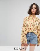Reclaimed Vintage Inspired Tie Neck Blouse - Yellow