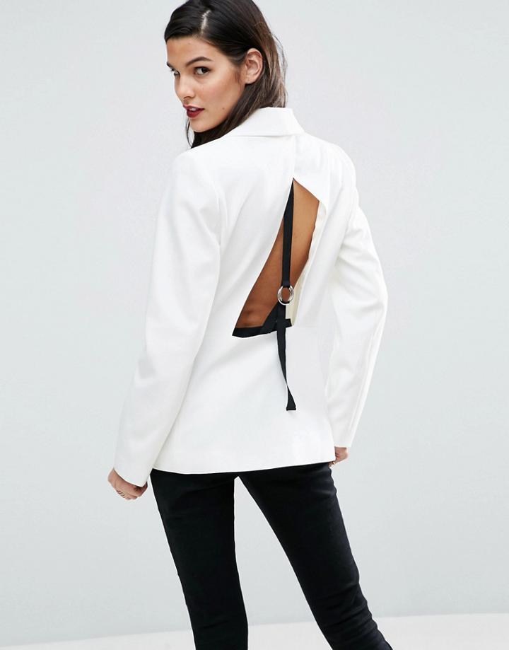 Asos Open Back Blazer With Tape - White