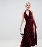 Asos Design Petite Pleated Velvet Cowl Neck Maxi Dress - Red