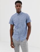 J.crew Mercantile Short Sleeve Stretch Slim Fit Chambray Shirt Buttondown In Blue - Blue