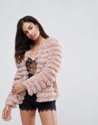 Club L Shaggy Layer Faux Fur Coat - Pink