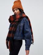 Monki Check Scarf In Rust And Rust And Black - Multi