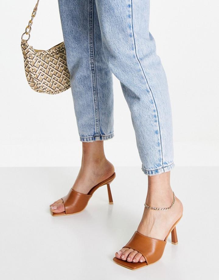 Truffle Collection Square Toe Heeled Mules In Tan-brown