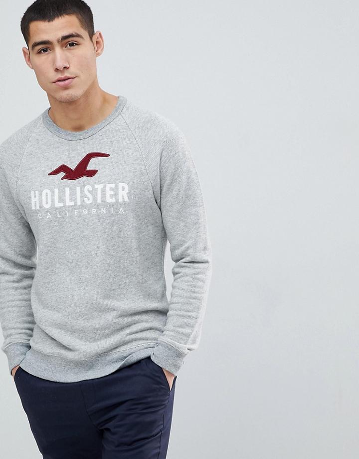 Hollister Large Seagull Logo Crew Neck Sweatshirt In Gray Marl - Gray
