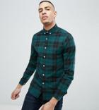 Asos Design Tall Stretch Slim Poplin Check Shirt In Green - Green