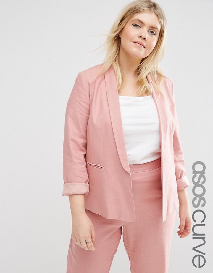 Asos Curve Tailored Blazer In Linen - Pink