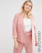 Asos Curve Tailored Blazer In Linen - Pink