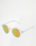 Pieces Clear Round Sunglasses With Flash Lense - Bright White