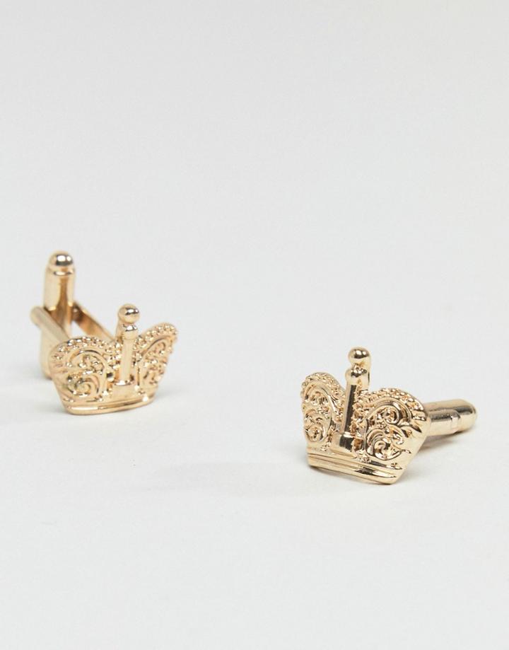 Asos Cufflinks In Gold With Crown Design - Gold
