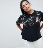 Asos Design Curve T-shirt With Floral Embroidery - Gray