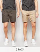 Asos Slim Chino Shorts Mid Length In Khaki/ Stone 2 Pack Save 17%