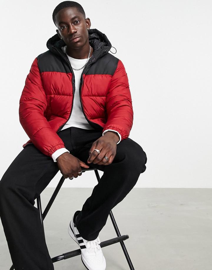 Jack & Jones Originals Hooded Puffer Jacket In Red