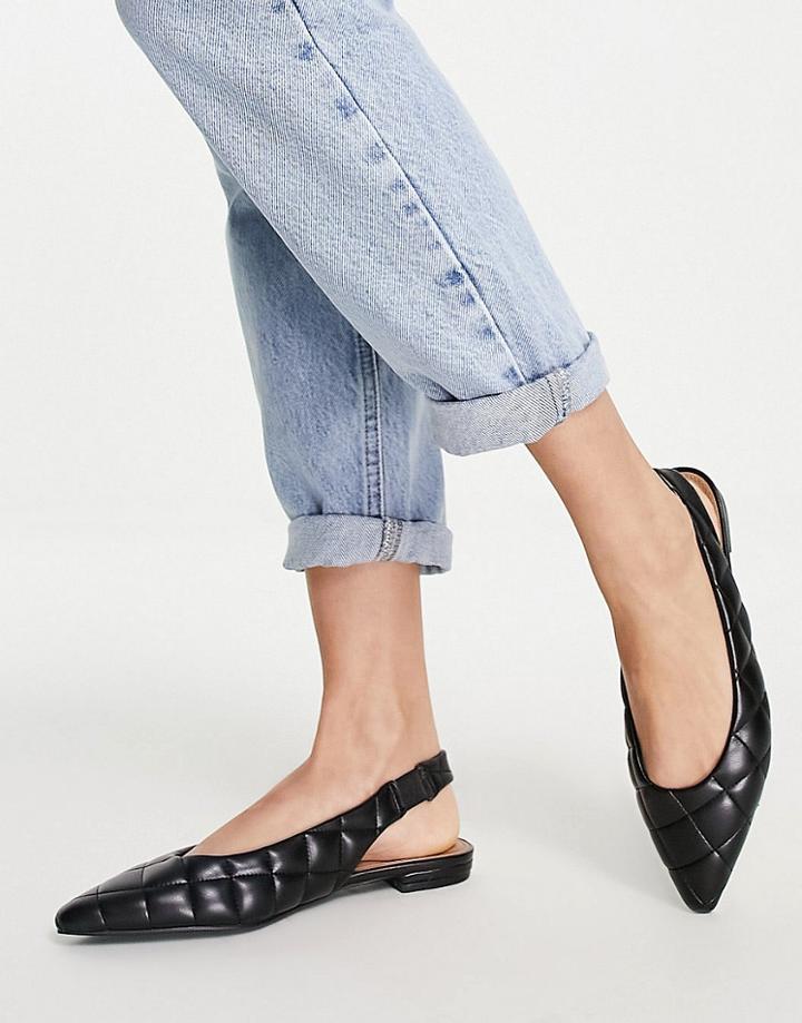 Asos Design Lasca Quilted Padded Slingback Ballet Flats In Black