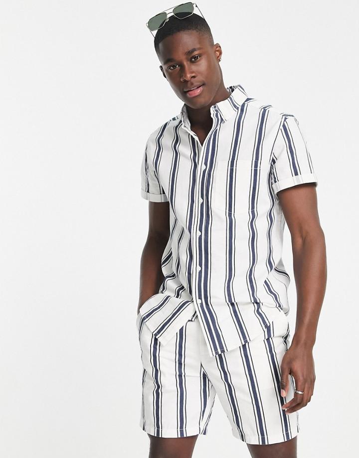 Asos Design Slim Shorts In Navy And White Stripe - Part Of A Set