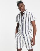 Asos Design Slim Shorts In Navy And White Stripe - Part Of A Set