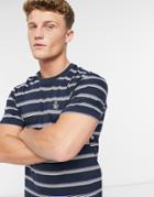 Original Penguin T-shirt In Navy With Multi Stripe And Small Logo