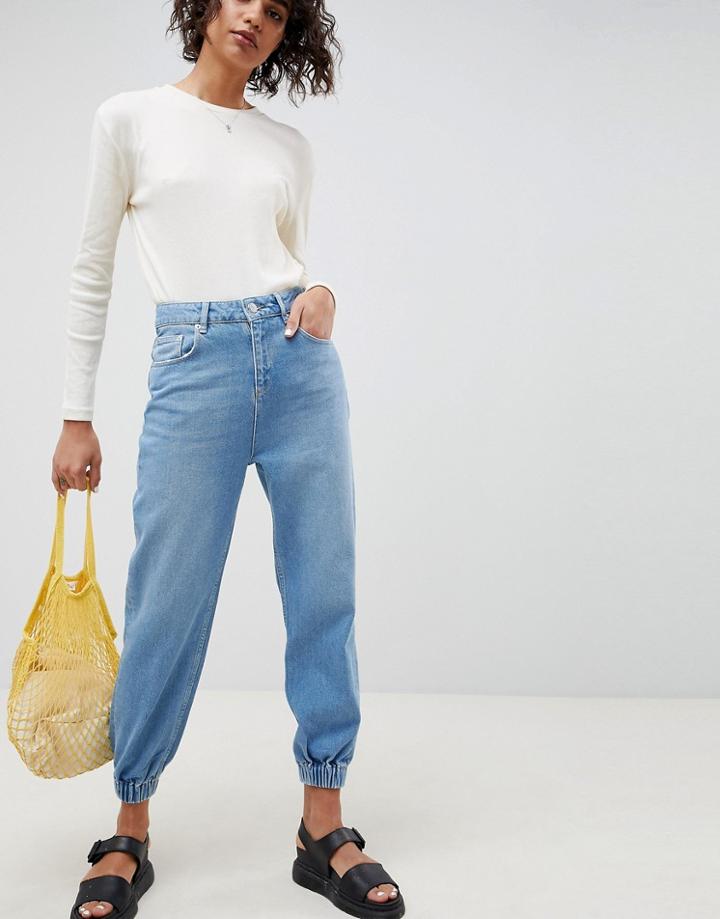 Asos Design Denim Track Pant In Light Vintage Wash - Blue