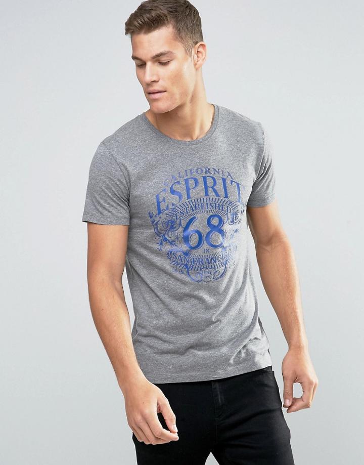 Esprit Crew Neck T-shirt With Print - Gray
