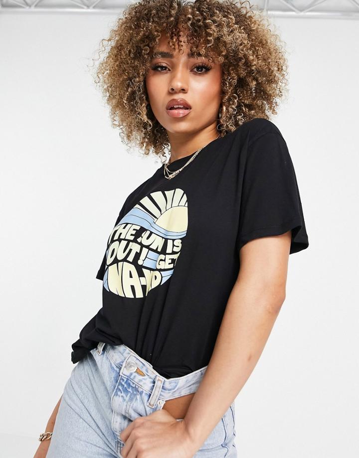 Na-kd Organic Cotton 'the Sun Is Out' T-shirt In Black