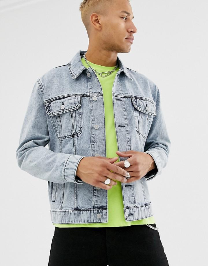 Asos Design Oversized Denim Jacket In Acid Wash Blue - Blue