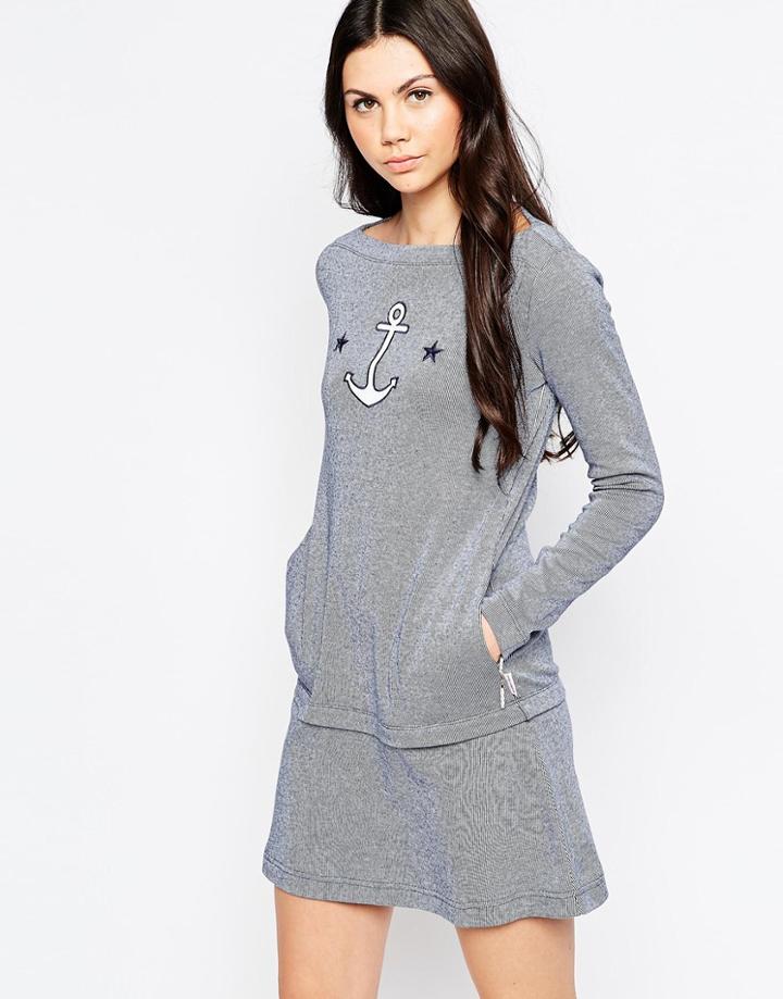 See By Chloe Striped Drop Hem Dress With Anchor Badge - Blue