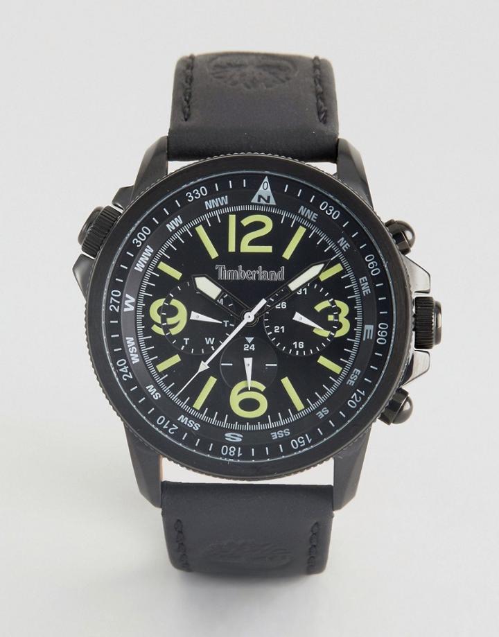 Timberland Campton Mens Watch Black Leather Strp Black Stainless Steel Case Black Dial Multi-function - Black