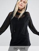 Story Of Lola Hoodie With Lace Up Detail In Mesh - Black