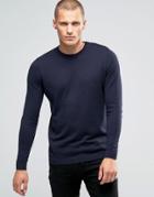 Asos Cotton Sweater With Button Shoulder In Navy Cotton - Navy