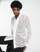 Asos Design Regular Lace Shirt With Ruffle Front In White