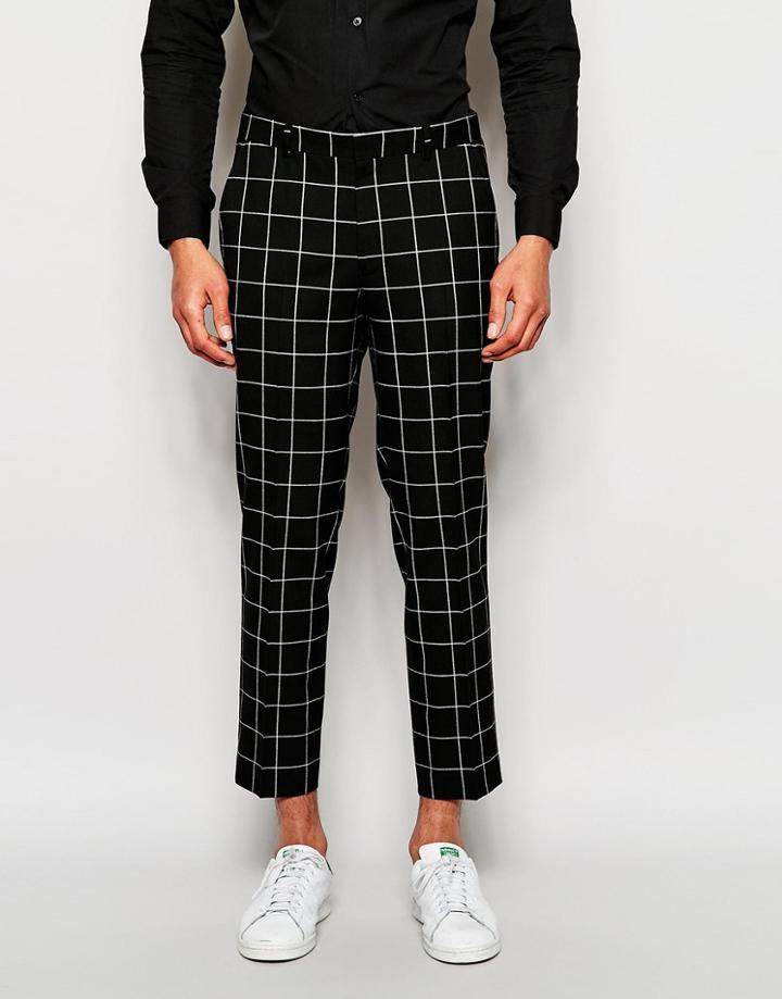 Asos Slim Cropped Smart Pants In Check - Black