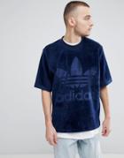 Adidas Originals Adicolor Velour T-shirt In Oversized Fit In Navy Cw1326 - Navy