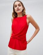 Warehouse Sleeveless Blouse With Drape Waist Detail In Red - Red