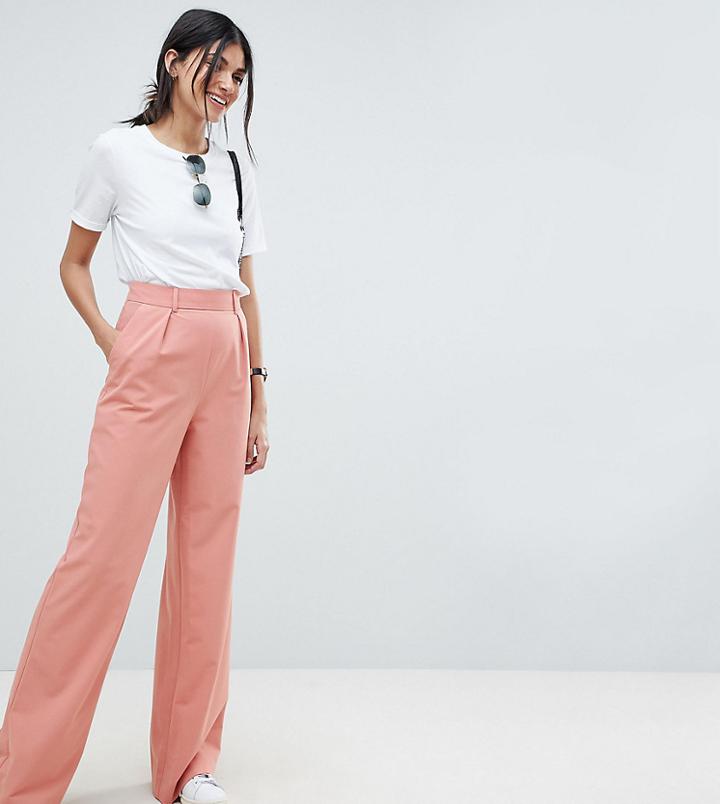 Asos Design Tall Wide Leg Pants With Pleat Detail - Orange