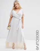 Asos Curve Wedding Maxi Dress With Lace Trim - Gray