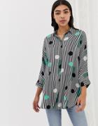 Asos Design Oversized Long Sleeve Shirt In Spot And Stripe Print - Multi