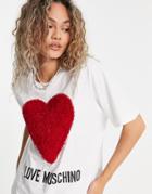 Love Moschino Core Heart Logo Oversized T-shirt In White With Red Heart