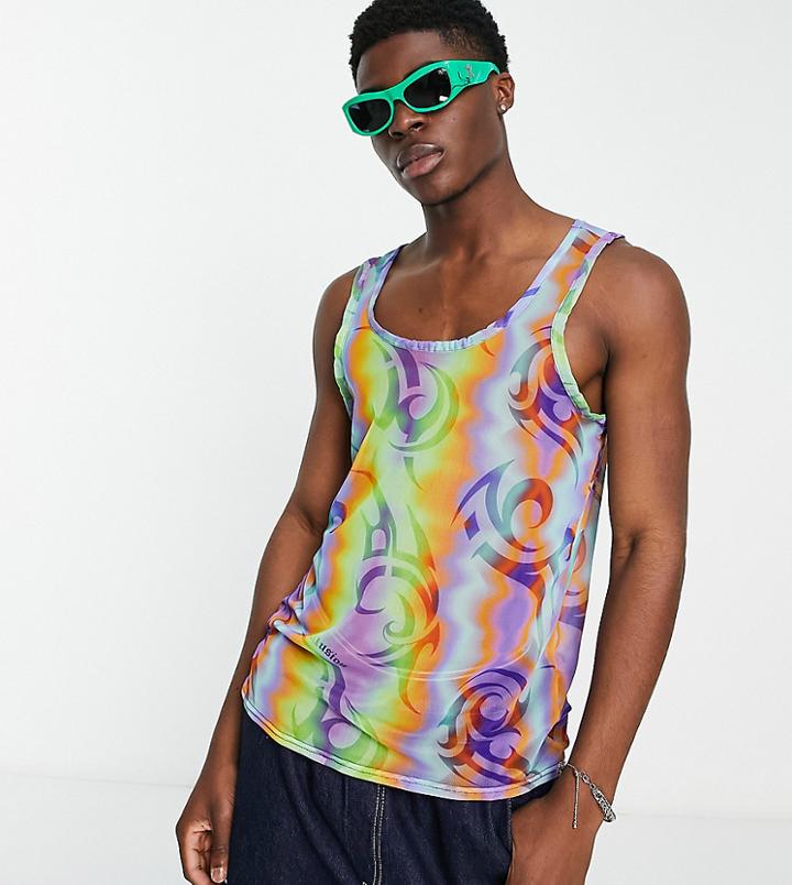 Collusion Printed Mesh Tank Top In Multi