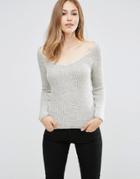 Asos Sweater With Off Shoulder In Rib - Gray