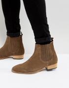 Asos Chelsea Boots In Stone Suede Emboss With Natural Stacked Heel - Stone