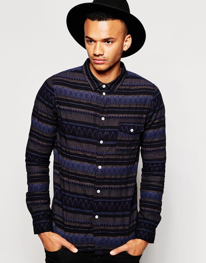 Another Influence Striped Geo-tribal Shirt - Navy