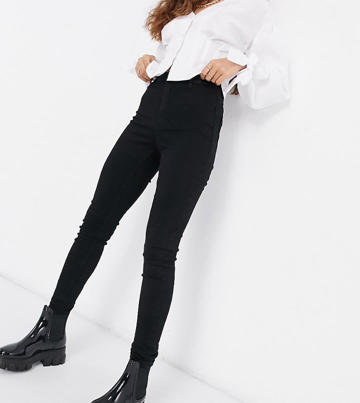 Missguided Petite Vice High Waist Super Stretch Skinny Jeans With Belt Loops In Black
