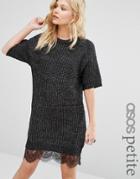 Asos Petite Sweater Dress With Lace Hem Detail - Gray