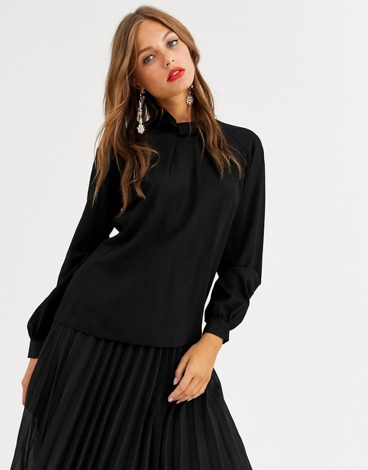 Closet London Collared Balloon Sleeve Satin Blouse In Black