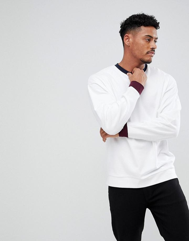 Asos Oversized Sweatshirt With Contrast Ribs - White